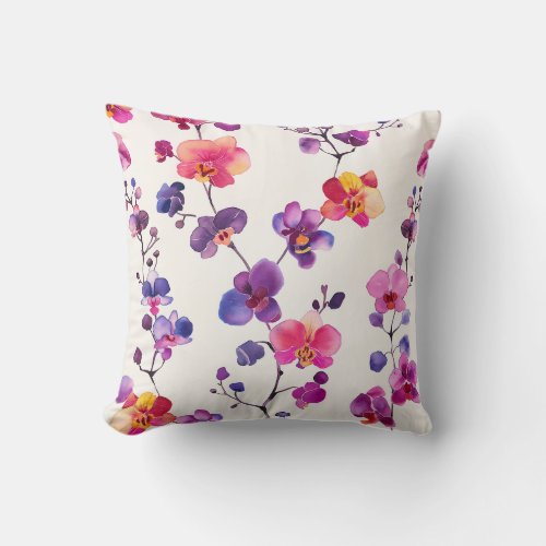 Elegant pink purple orchid pattern throw pillow