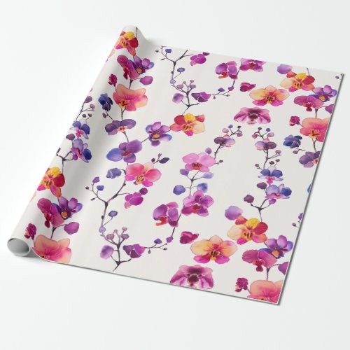 Elegant pink purple orchid pattern wrapping paper