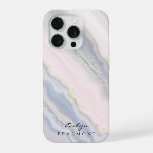 Elegant Pink Purple Pastel Marble Customizable iPhone 15 Pro Case