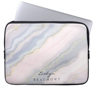 Elegant Pink Purple Pastel Marble Customizable Laptop Sleeve