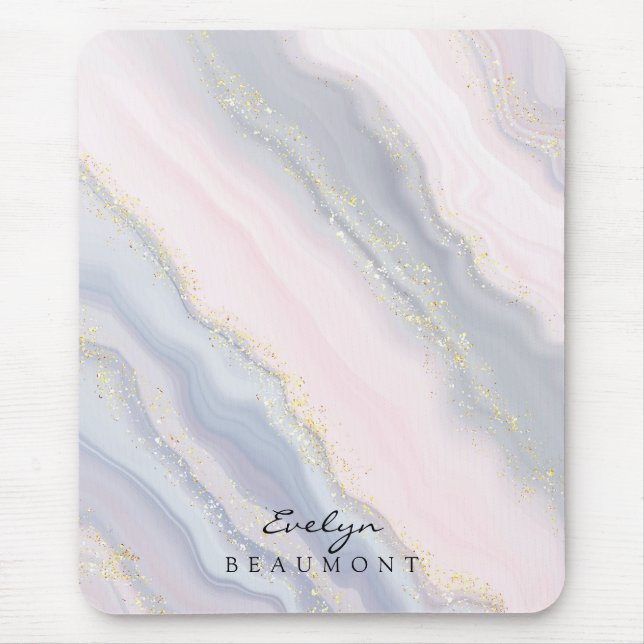 Elegant Pink Purple Pastel Marble Customizable Mouse Pad (Front)