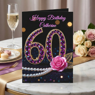 Elegant Pink Purple Rose Amethyst 60th Birthday Card