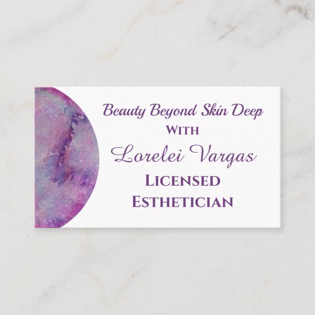 Elegant Pink Purple Watercolor Esthetician & QR Business Card (Front)