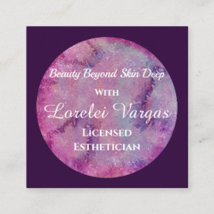 Elegant Pink Purple Watercolor Esthetician & QR Square Business Card