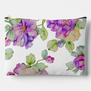 Elegant pink purple watercolor floral accessory pouch