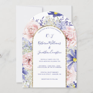 Elegant Pink Purple Watercolor Floral Arch Wedding Invitation
