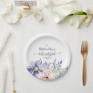 Elegant Pink Purple Watercolor Floral Bat Mitzvah Paper Plates