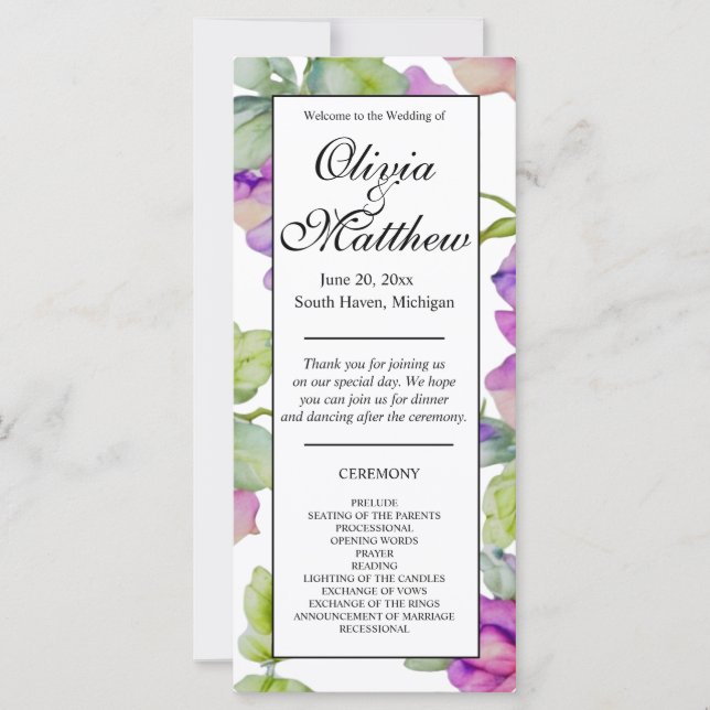 Elegant pink purple watercolor floral Wedding (Front)