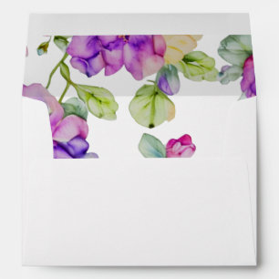 Elegant pink purple watercolor floral wedding envelope