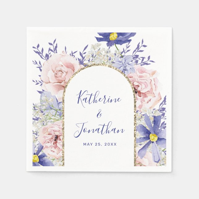 Elegant Pink Purple Watercolor Floral Wedding Napkins (Front)