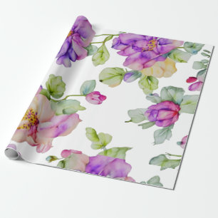 Elegant pink purple watercolor floral wrapping paper