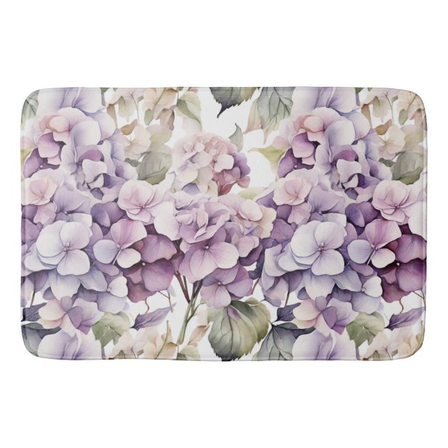 Elegant pink purple watercolor hydrangeas  bath mat (Front)