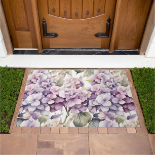 Elegant pink purple watercolor hydrangeas doormat
