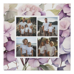Elegant pink purple watercolor hydrangeas  faux canvas print