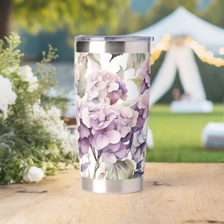 Elegant pink purple watercolor hydrangeas  insulated tumbler