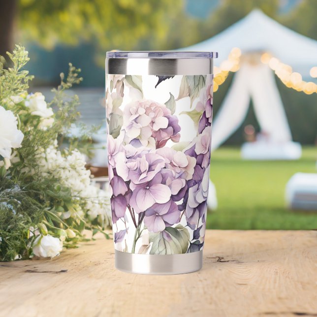 Elegant pink purple watercolor hydrangeas  insulated tumbler (Wedding)