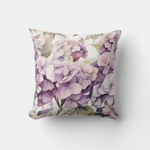 Elegant pink purple watercolor hydrangeas throw pillow