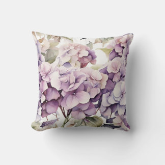 Elegant pink purple watercolor hydrangeas  throw pillow