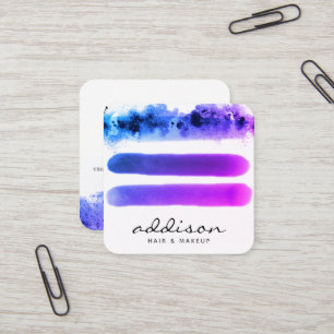Elegant Pink Purple Watercolor Strokes Signature Square Business Card
