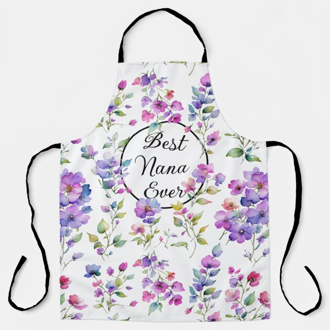 Elegant pink purple watercolor wildflowers  apron (Front)