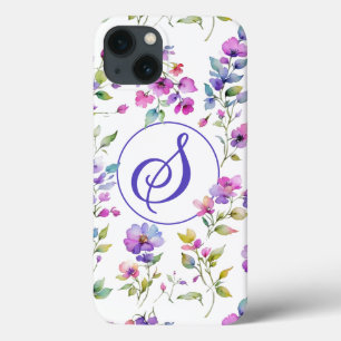Elegant pink purple watercolor wildflowers iPhone 13 case