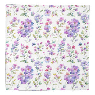 Elegant pink purple watercolor wildflowers duvet cover