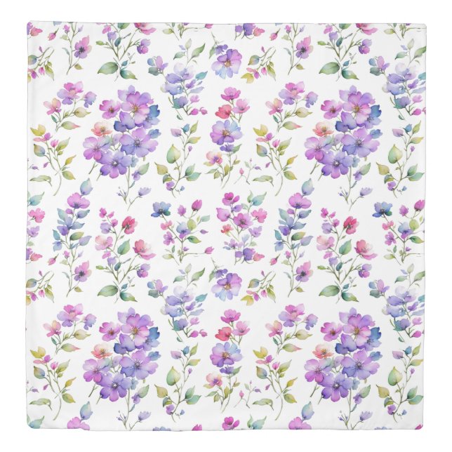 Elegant pink purple watercolor wildflowers  duvet cover (Front)