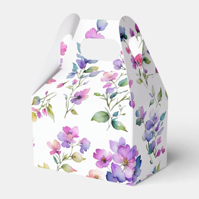 Elegant pink purple watercolor wildflowers  favor boxes (Front Side)