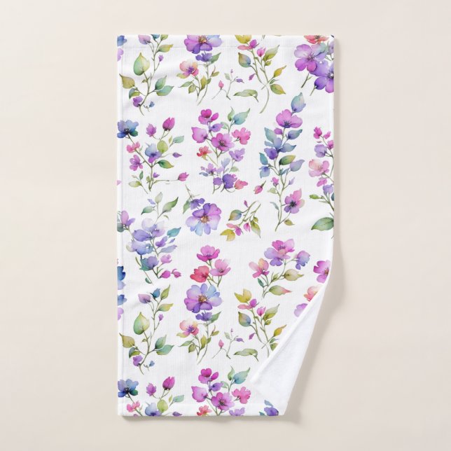 Elegant pink purple watercolor wildflowers  hand towel  (Hand Towel)