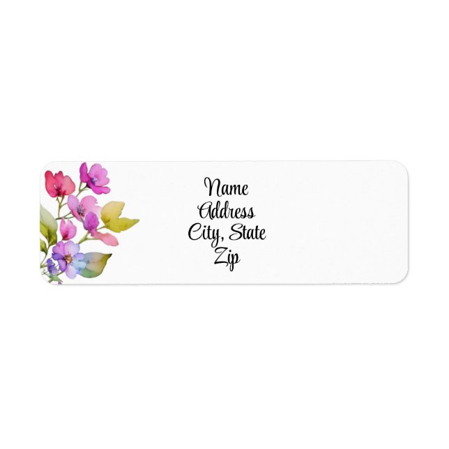Elegant pink purple watercolor wildflowers  label (Front)
