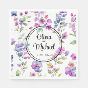 Elegant pink purple watercolor wildflowers napkins