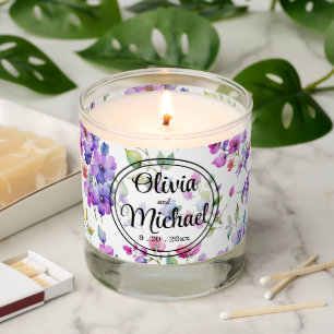 Elegant pink purple watercolor wildflowers scented candle