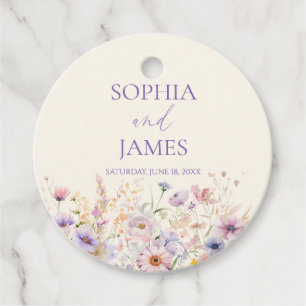Elegant Pink Purple Wildflower Meadow Wedding Favor Tags