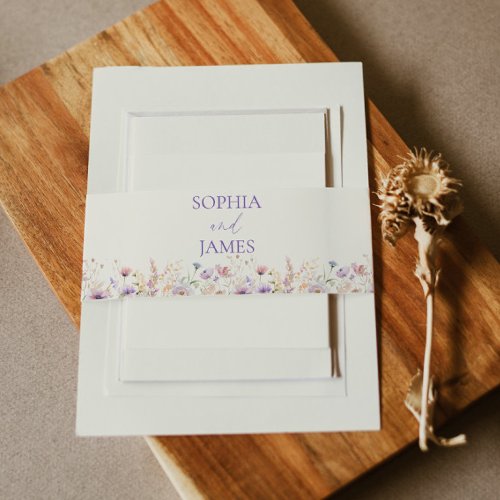Elegant Pink Purple Wildflower Meadow Wedding Invitation Belly Band