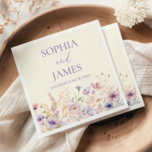 Elegant Pink Purple Wildflower Meadow Wedding Napkins