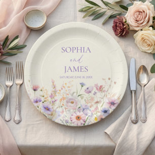 Elegant Pink Purple Wildflower Meadow Wedding Paper Plates
