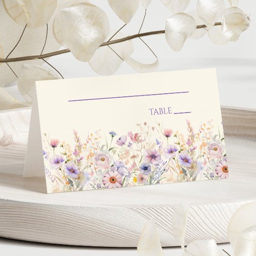 Elegant Pink Purple Wildflower Meadow Wedding Place Card