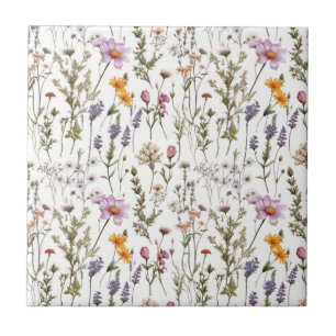 Elegant Pink Purple Wildflower Pattern Ceramic Tile
