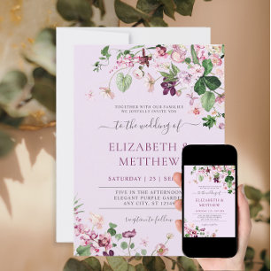 Elegant Pink Purple Wildflowers Wedding Invitation