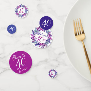 Elegant Pink Purple Wreath 40th Birthday Confetti