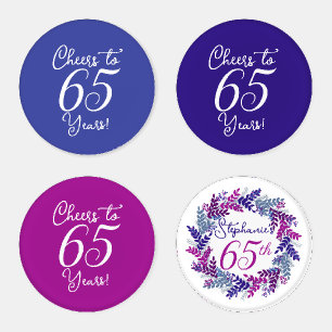 Elegant Pink Purple Wreath 65th Birthday Party Coaster Set