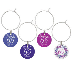 Elegant Pink Purple Wreath 65th Birthday Party Wine Charm