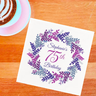 Elegant Pink Purple Wreath 75th Birthday Napkins