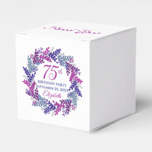 Elegant Pink Purple Wreath 75th Birthday Party Favor Boxes