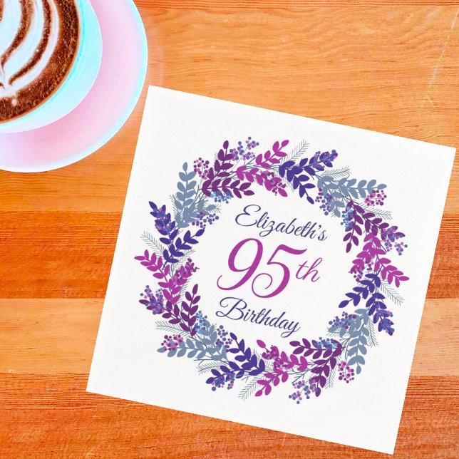 Elegant Pink Purple Wreath 95th Birthday Napkins (Creator Uploaded)