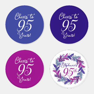 Elegant Pink Purple Wreath 95th Birthday Party Coaster Set
