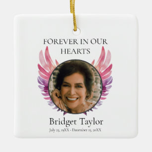 Elegant Pink & Purples Angel Wings Photo Memorial Ceramic Ornament