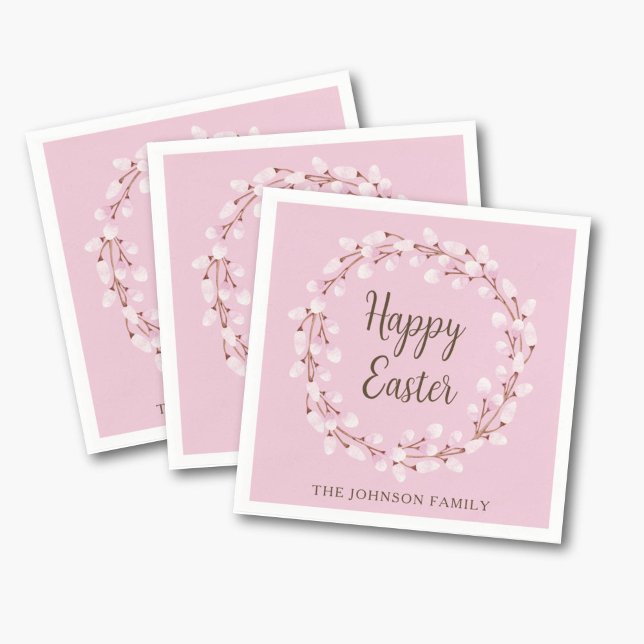 Elegant Pink Pussy Willow Happy Easter  Napkins (Elegant Pink Pussy Willow Happy Easter Napkins)