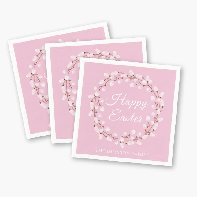 Elegant Pink Pussy Willow Happy Easter Napkins (Elegant Pink Pussy Willow Happy Easter Napkins)