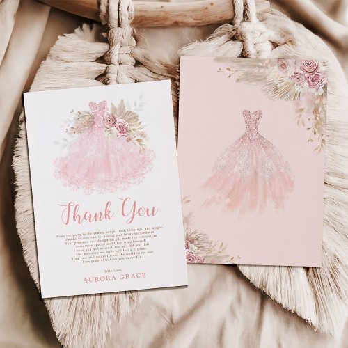 Elegant Pink Quinceaera Dress Mis Quince Thank You Card